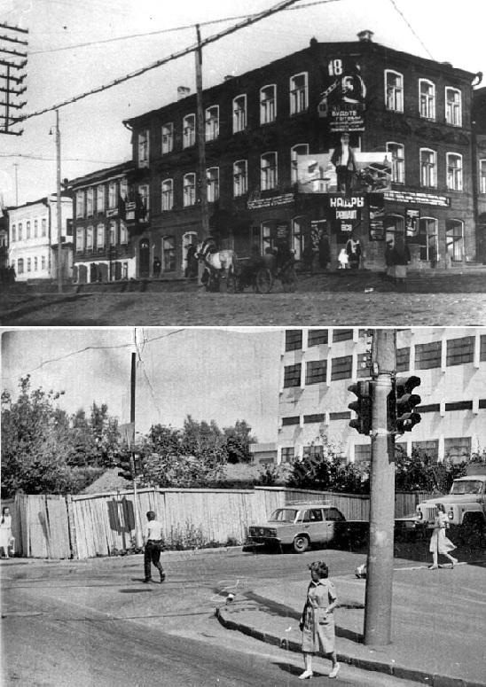 Было-стало. Перекрёсток Горького и Бородина. Вид на северо-восток 1935-1980-е 3 ppsiz.ru Было-стало Перекрёсток Горького и Бородина Вид на северо-восток 1935-1980-е