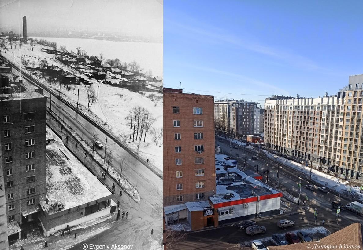 Было-стало Вид на перекрёсток Горького и Широкого 1970-е-2024