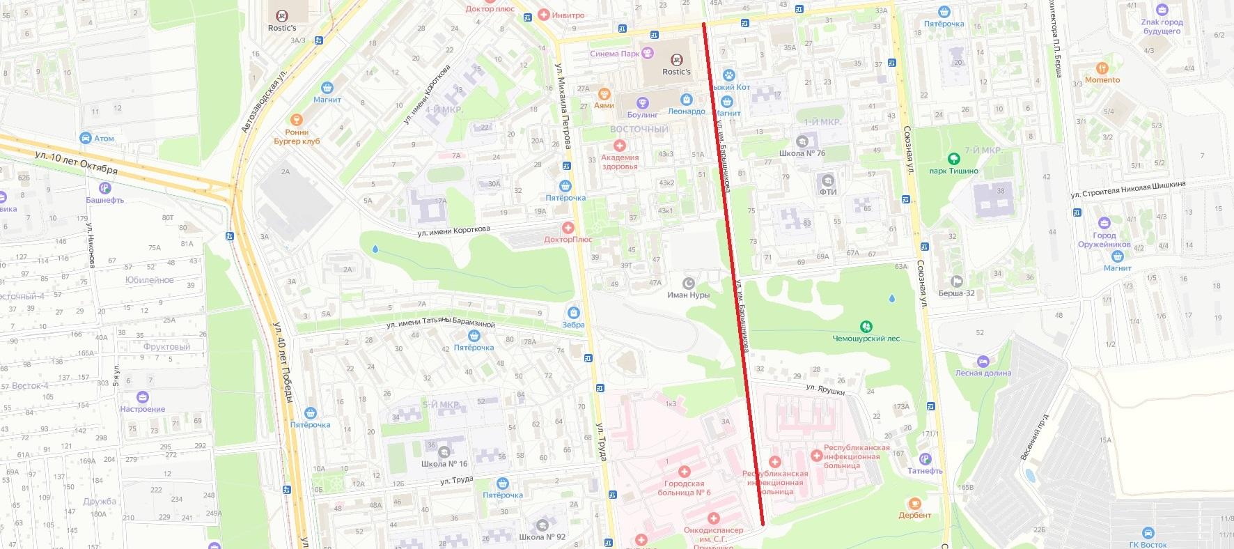 Улица Барышникова на карте
