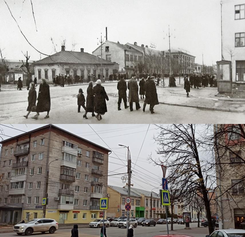 bylo stalo. ulicza sovetskaya. perekryostok s uliczej svobody 1960 2023 ppsiz.ru